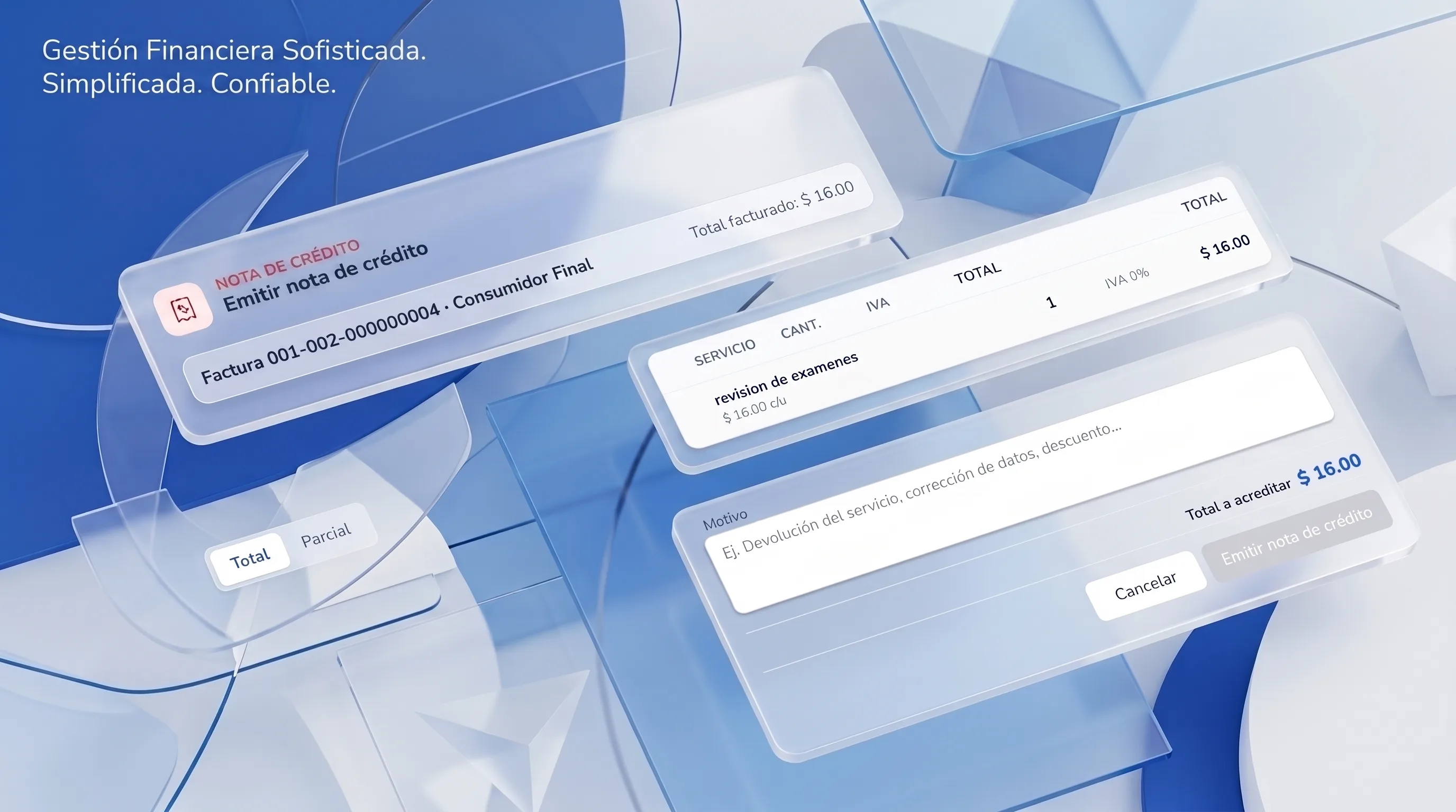 Pantalla de Amobamedic para emitir una nota de crédito total o parcial